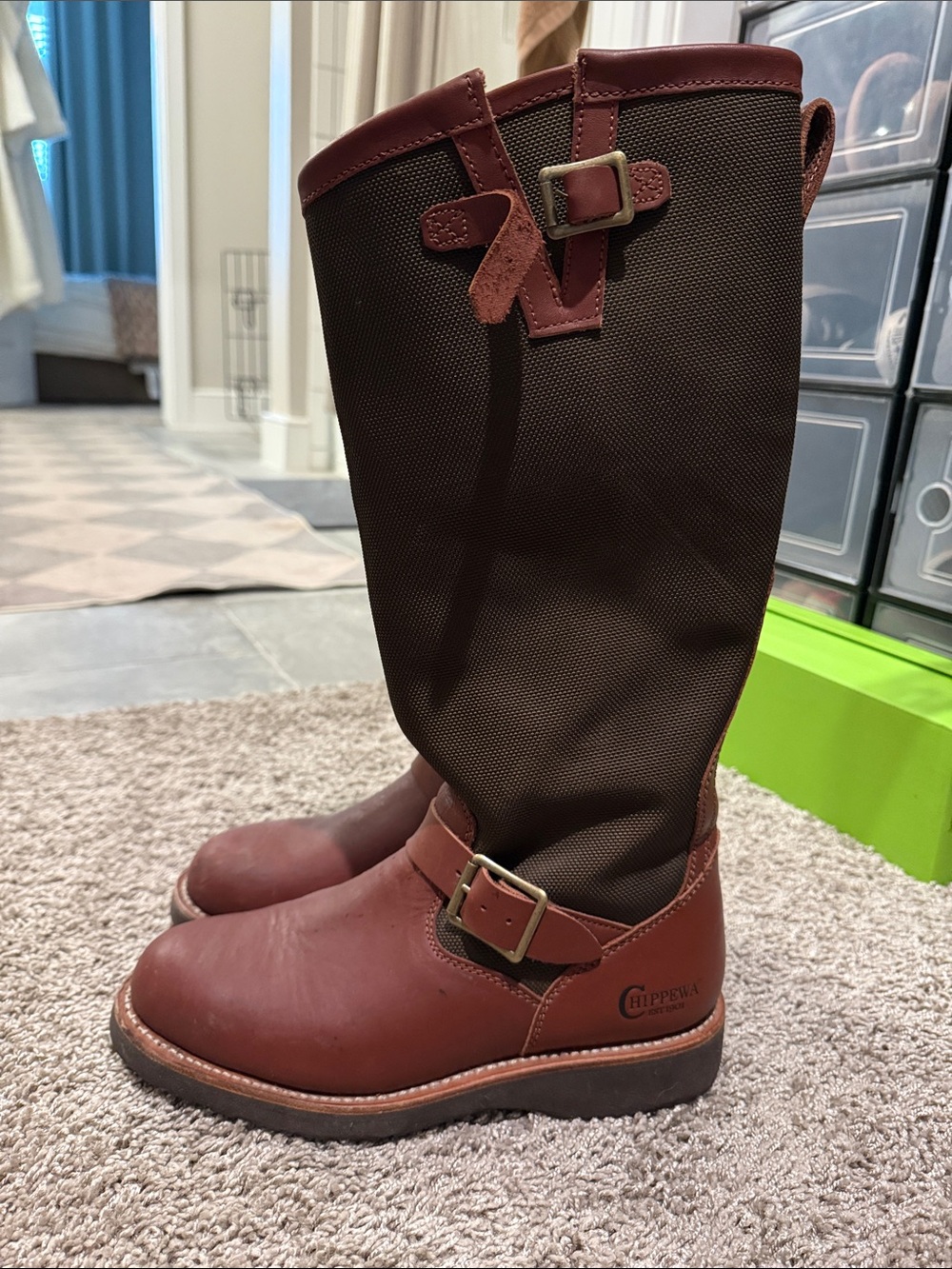 Chippewa Descaro Brown Leather and Dark Brown Fabric Pull-On Boots